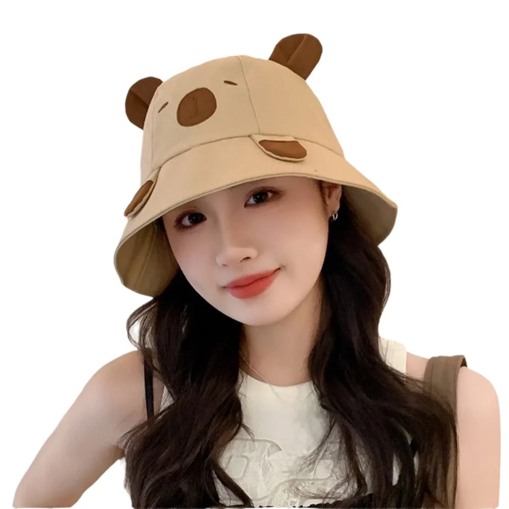 Spring Summer Bucket Hat For Women Men Cute Dog Ear Bear Nose Cartoon