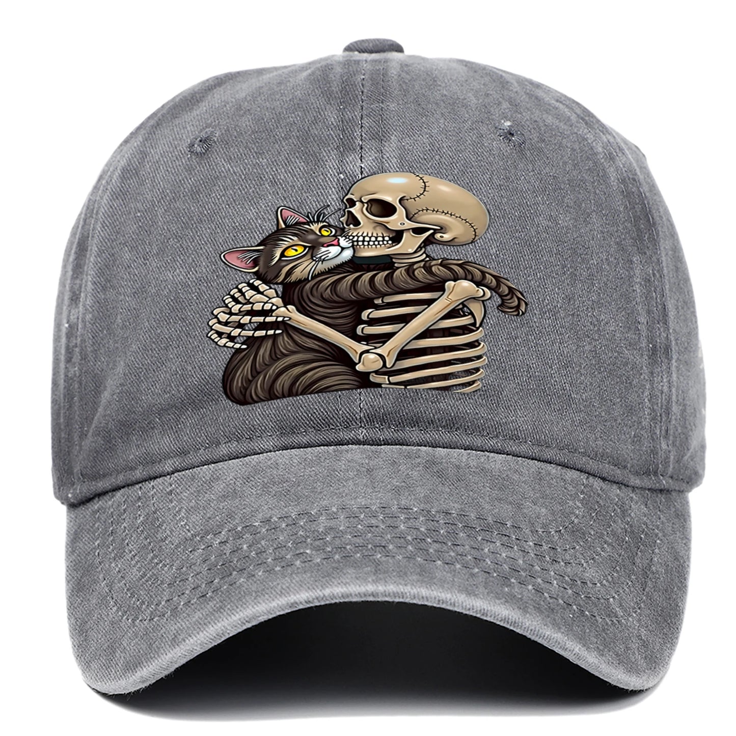 Cat And Skeleton Printed Baseball Hat For Men And Women