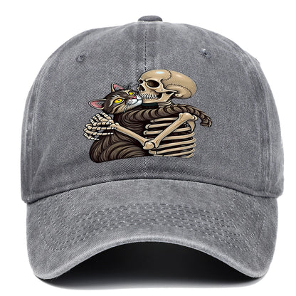 Cat And Skeleton Printed Baseball Hat For Men And Women