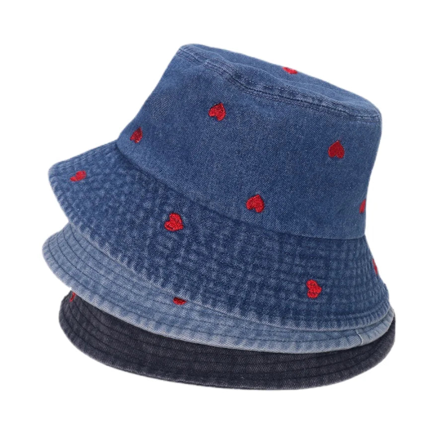 Spring Summer Strawberry Embroidery Denim Jeans Bucket Hat For Men Women