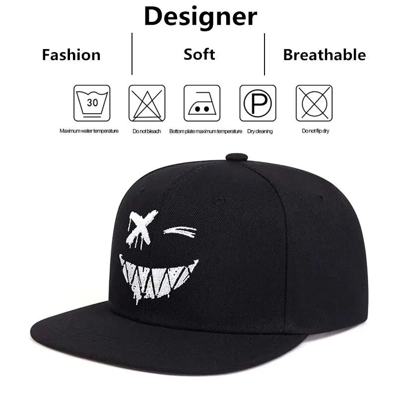 Unisex Personality Ghost Expression Embroidery Hip-hop Hats Snapback Caps