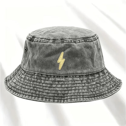 Lightning Bolt Print Distressed Bucket Hat
