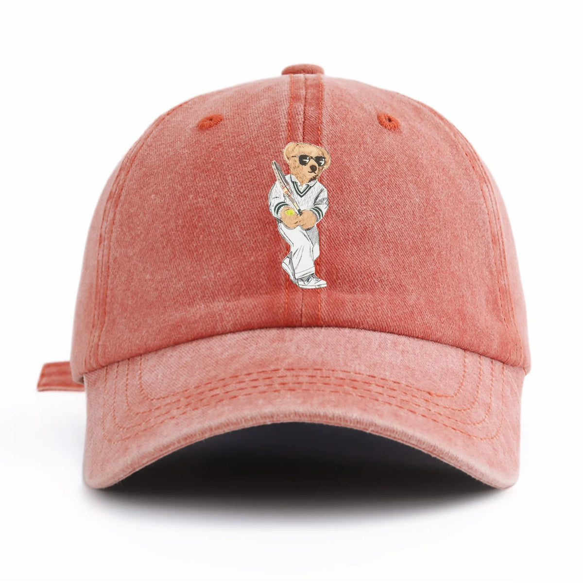 Baseball Bear Print Washed Cotton Adjustable Baseball Hat