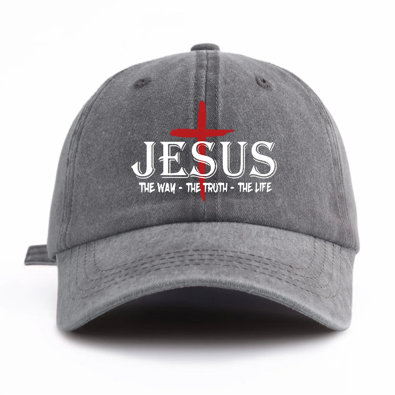 JESUS CROSS Print Washed Baseball Cap