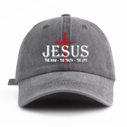 JESUS CROSS Print Washed Baseball Cap