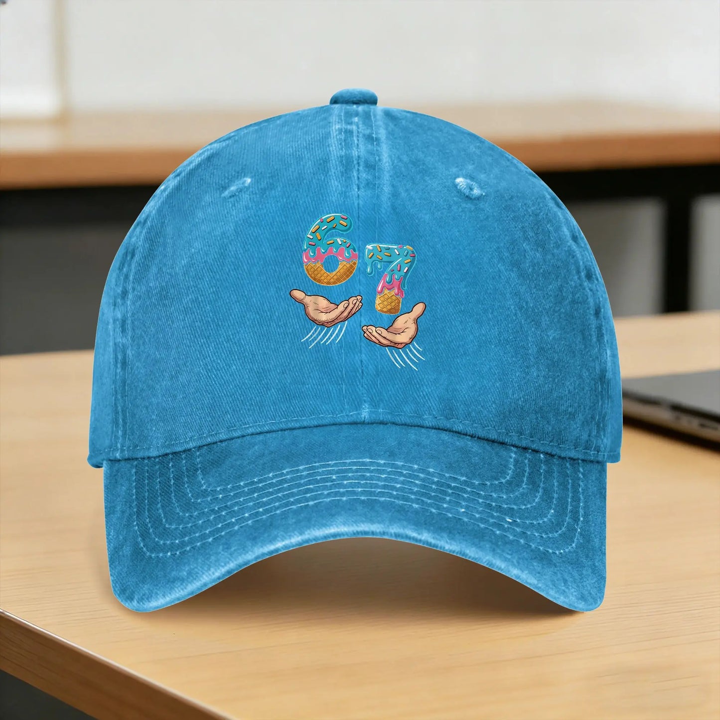 Six Seven 6 7 Ice Cream Hands Meme Casual Baseball Cap