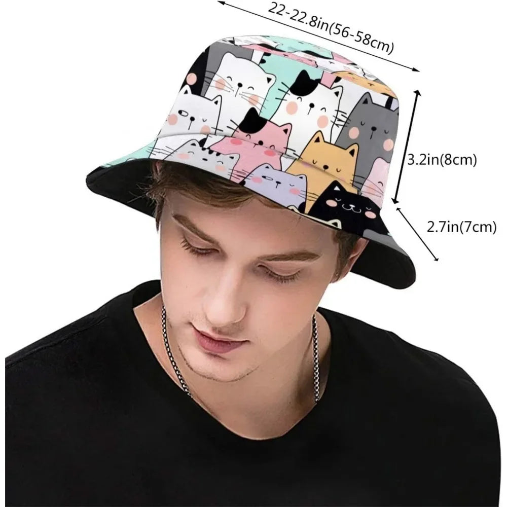 Cute Cat Fisherman Cap Hip Hop Gorras Summer Unisex Cartoon Cat