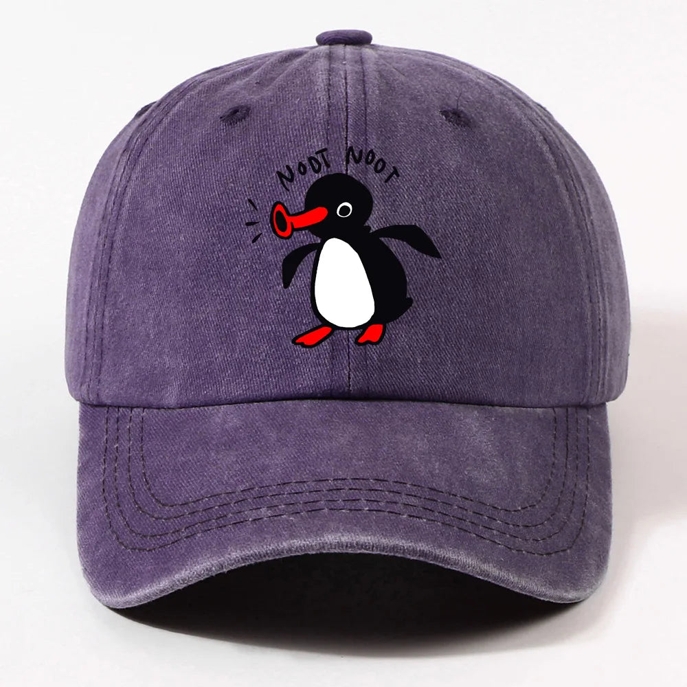 Cross-Border Hottest Curved Brim Wash Cotton Baseball Cap Cartoon Penguin