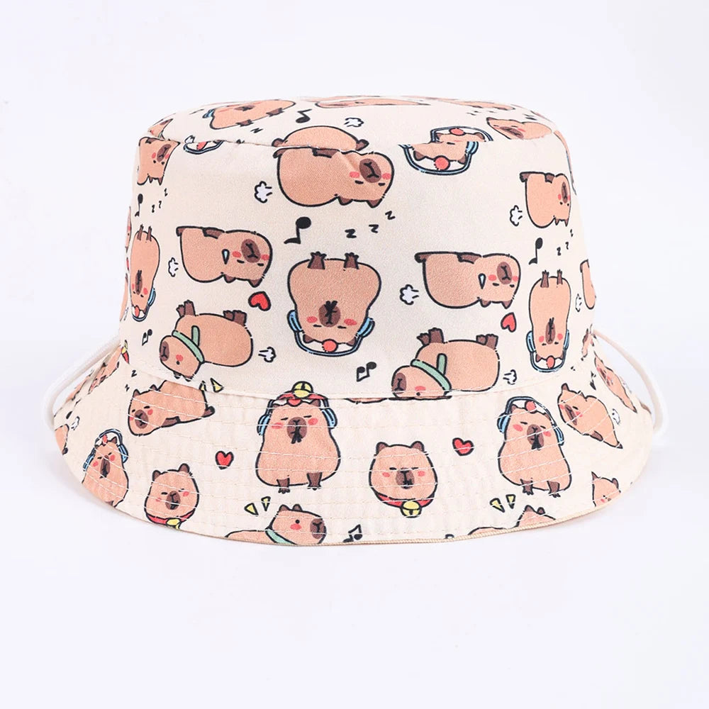 Summer Double Sided Children Bucket Hats Cartoon Embroidered Pajama Kids