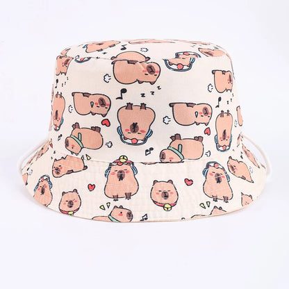 Summer Double Sided Children Bucket Hats Cartoon Embroidered Pajama Kids