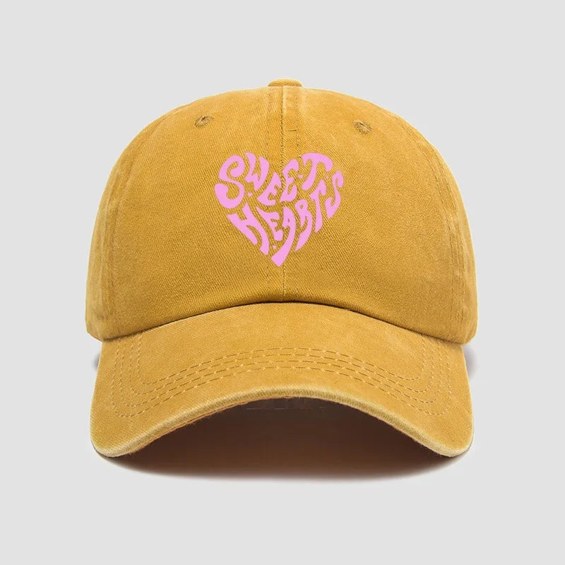 Pink Heart-Shaped Letter Printed Bbaseball Cap, Versatile for Daily Use, Sweet Girl's Hat