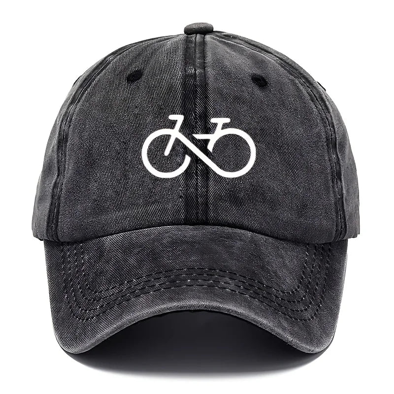 Vintage Bicycle Printed Baseball Cap With White Geometric Design