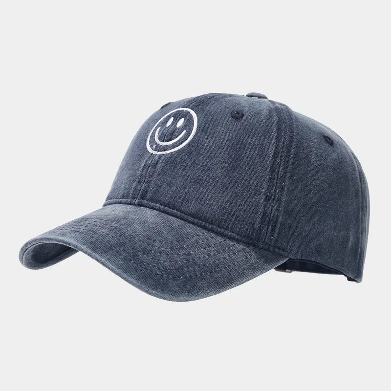 Washed Cotton Baseball Caps Women Men Soft Snapback Hat Outdoor Sport Trucker Gorras Smile Face