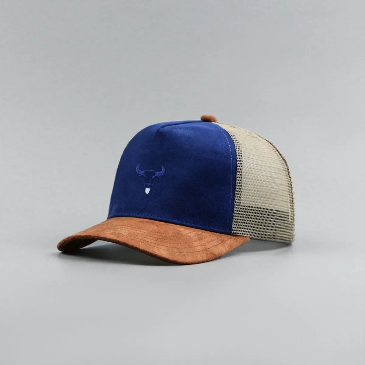 Blue Bull Head Print Unisex Mesh Suede Baseball Hat