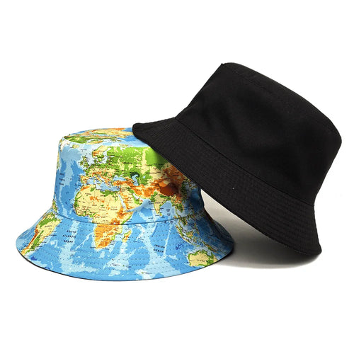 Reversible World Map Bucket Hat
