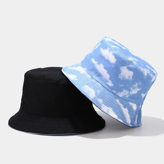 Cotton Blue Sky And White Clouds Print Bucket Hat