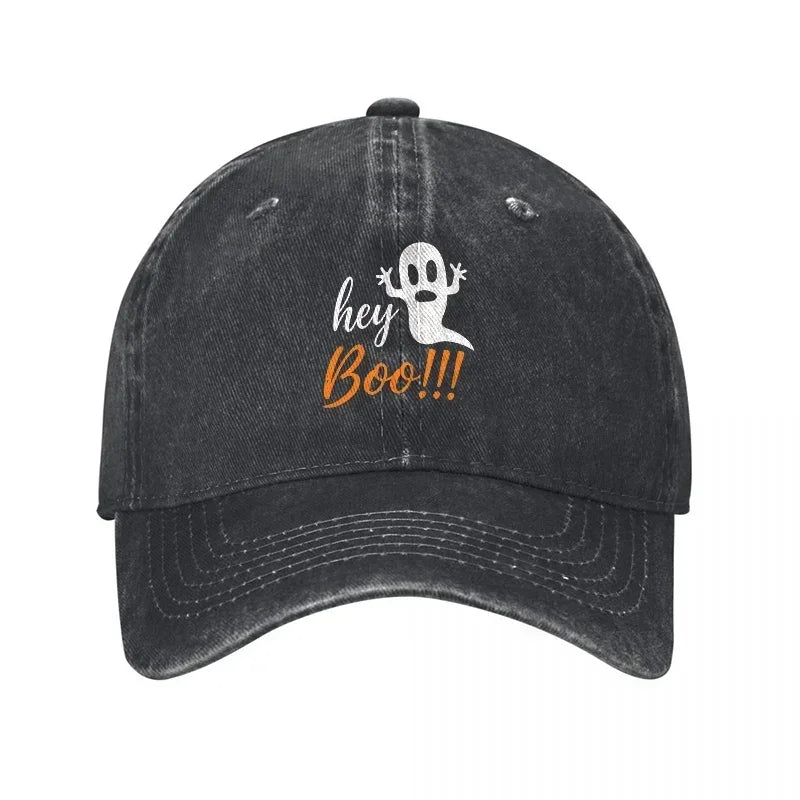 New Hey Boo Ghost Design Washed Cotton Baseball Cap
