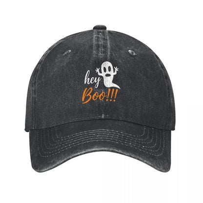New Hey Boo Ghost Design Washed Cotton Baseball Cap