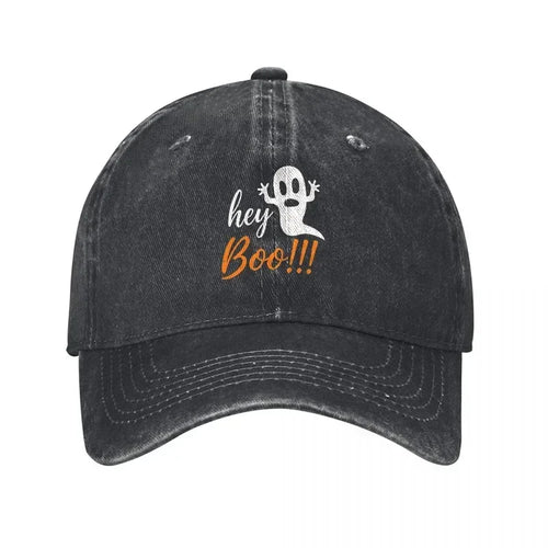 New Hey Boo Ghost Design Washed Cotton Baseball Cap