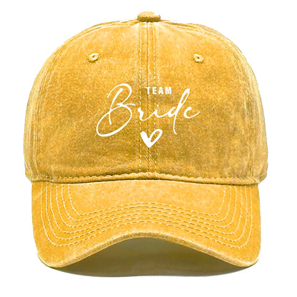 Washed Distressed Snapback Text Team Bride Printed Baseball Hat