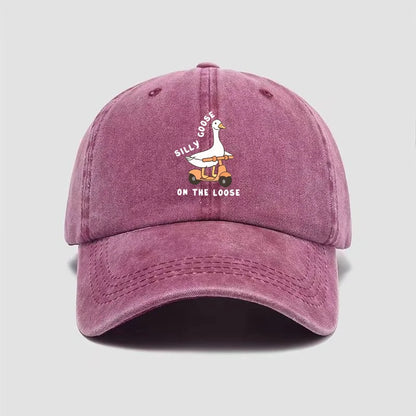 Skateboarding Duck Print Washed Baseball Cap