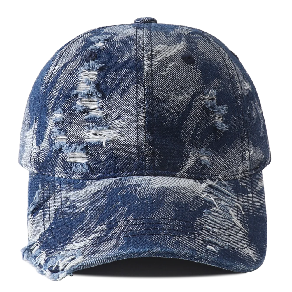 Vintage Distressed Denim Baseball Cap Hip Hop Streetwear Washed Ripped