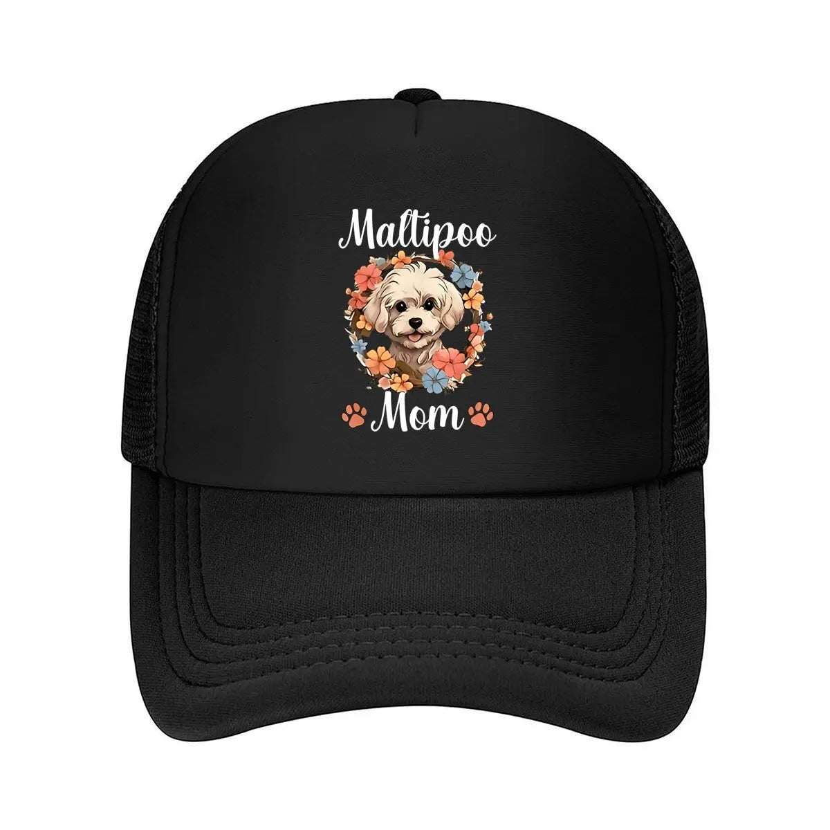 Maltipoo Mom Baseball Cap With Adorable Maltipoo & Floral Print
