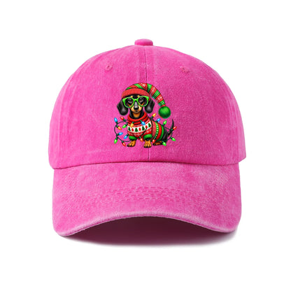 Christmas Dachshund Lights Washed Baseball Cap