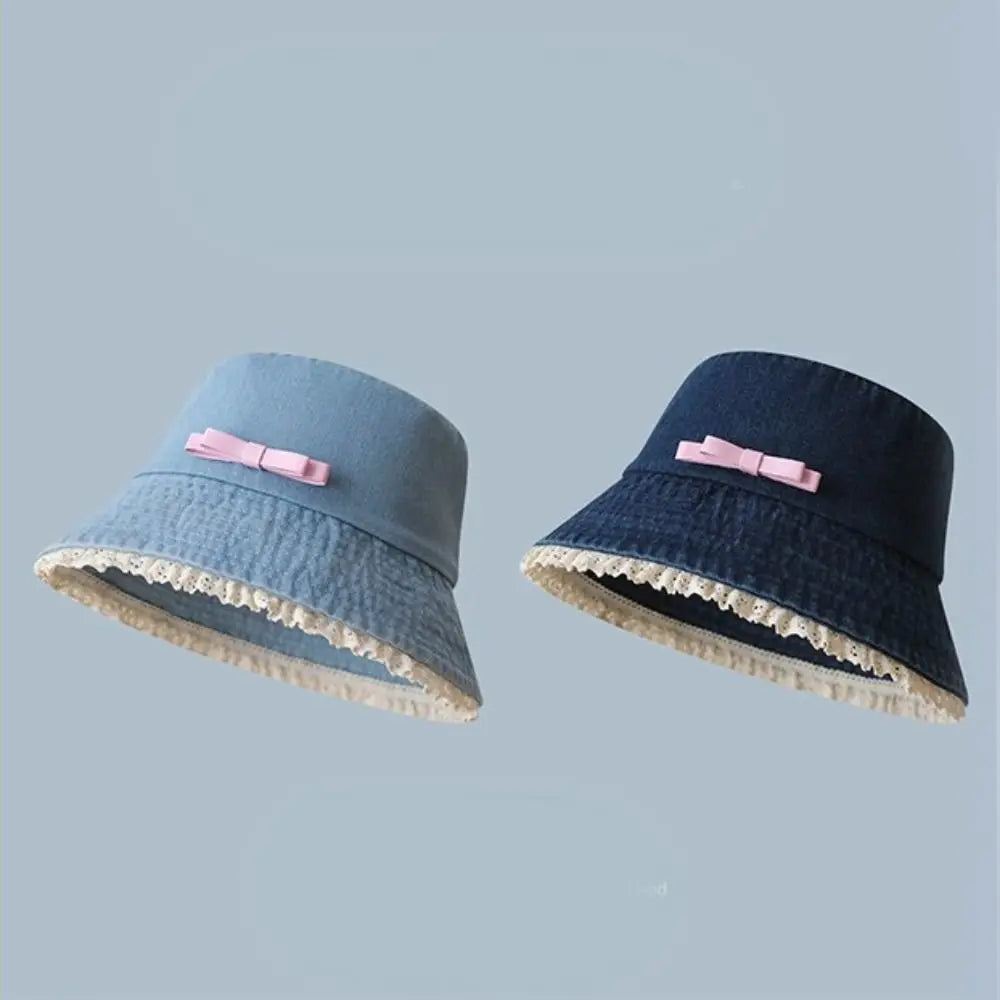 Casual Big Brimmed Denim Bucket Hat Y2K Sunscreen Lace Fisherman Hat