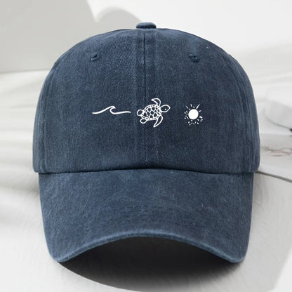 Wave Turtle Sun Printed Baseball Cap For Men And Women