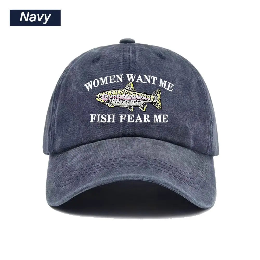 Women Want Me Fish Fear Me Washed Baseball Cap