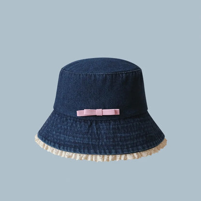 Casual Big Brimmed Denim Bucket Hat Y2K Sunscreen Lace Fisherman Hat