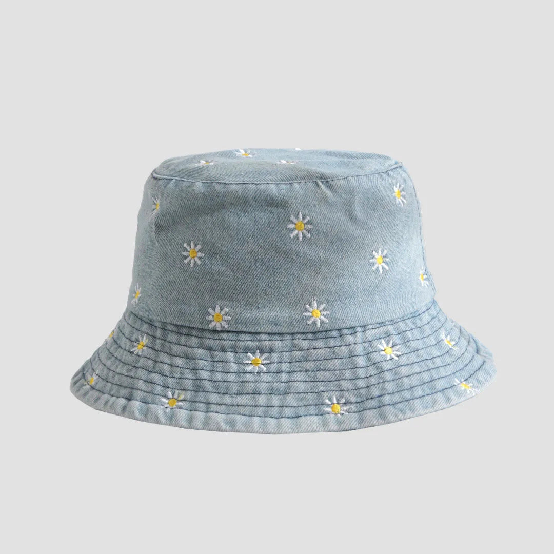 New Summer Hat For Women Denim Bucket Hat Embroidery Heart Butterfly Daisy