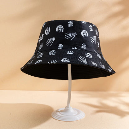 Cross-border Halloween Atmosphere, Fashionable Printed Rose Finger Skull Bucket Hat