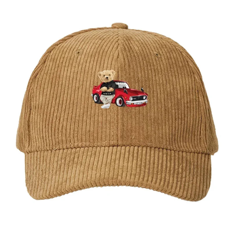 Corduroy Baseball Cap Men Women Teddy Bear And Car