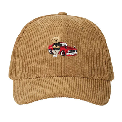 Corduroy Baseball Cap Men Women Teddy Bear And Car