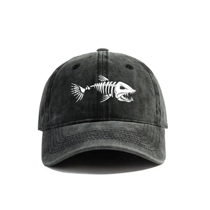 White Fishbone Printed Baseball Cap For Men Women