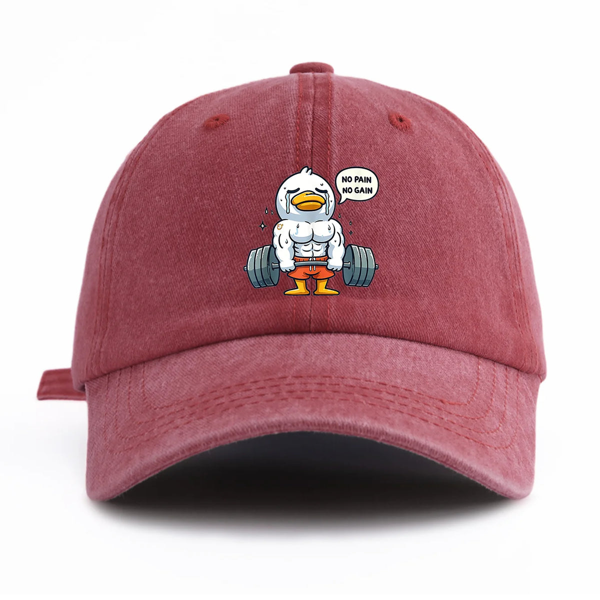 Funny Gym Duck Baseball Cap - No Pain No Gain Workout Hat