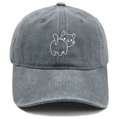 Cute Cat Butt Embroidered Washed Baseball Cap