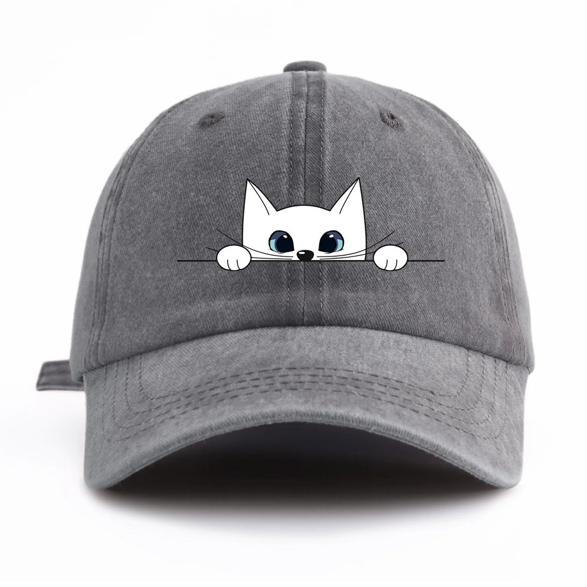 Cute Peeking White Cat Washed Baseball Cap