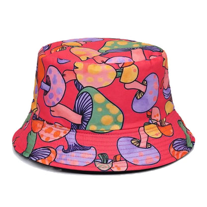 Unisex Bucket Hat For Women Wen Fashion Sun-Proof Hat Reversible Mushroom Print Bucket Hat