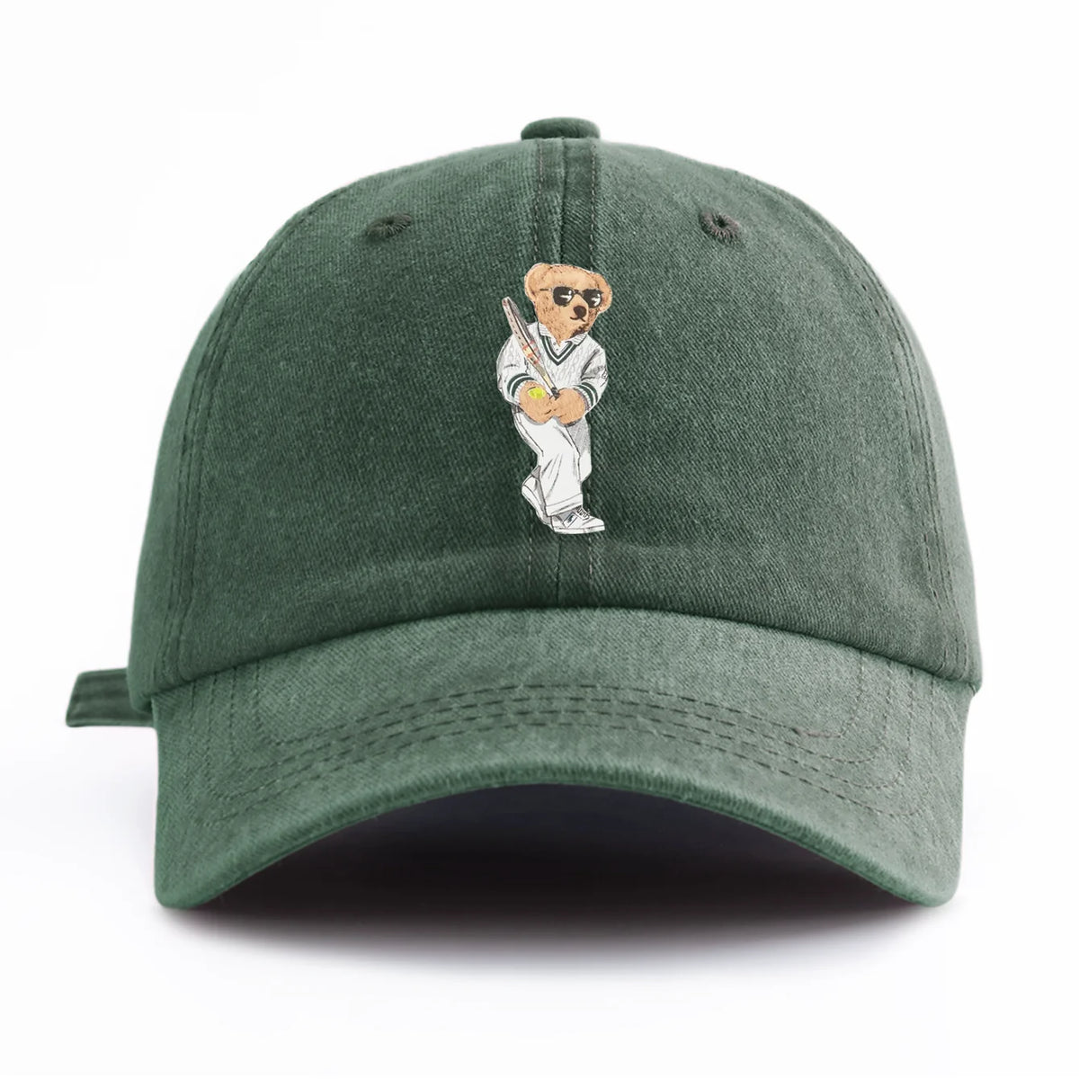 Baseball Bear Print Washed Cotton Adjustable Baseball Hat