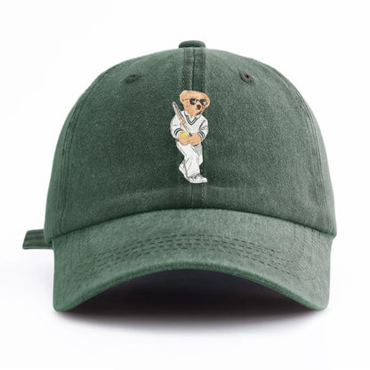Baseball Bear Print Washed Cotton Adjustable Baseball Hat