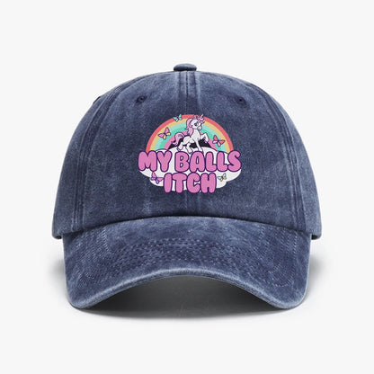Funny Meme Hat My Balls Itch Ironic Unicorn Rainbow Offensive Baseball Cap