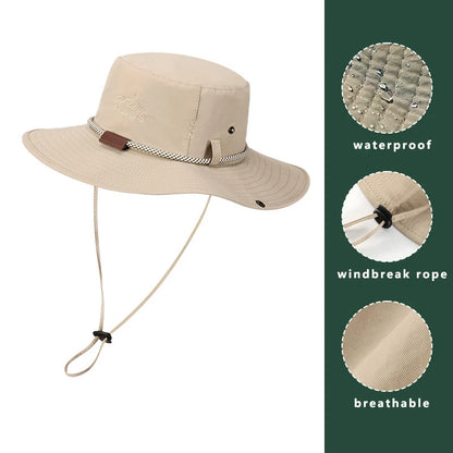 Men Bucket Hat Summer Leather Rope Chain Sun Hat Waterproof