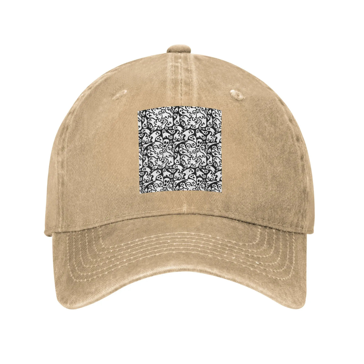 Black And White Ghost Pattern Washed Denim Cap Casual Baseball Caps