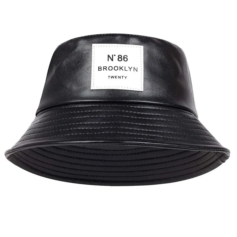 Unisex N86 Label Personality Pu Leather Bucket Hats Fishermen Caps