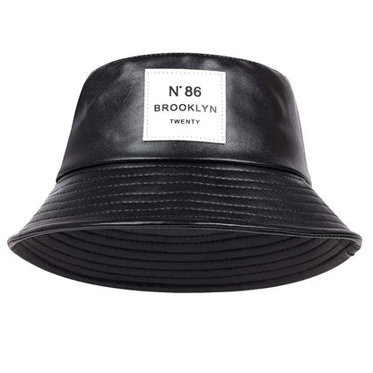 Unisex N86 Label Personality Pu Leather Bucket Hats Fishermen Caps