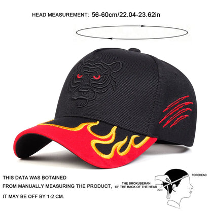 Unisex Flame Tiger Embroidery Baseball Caps Spring Autumn Outdoor