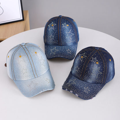 Vintage Chic Style Star-Shaped Rhinestone Five-Pointed Star Baseball Cap